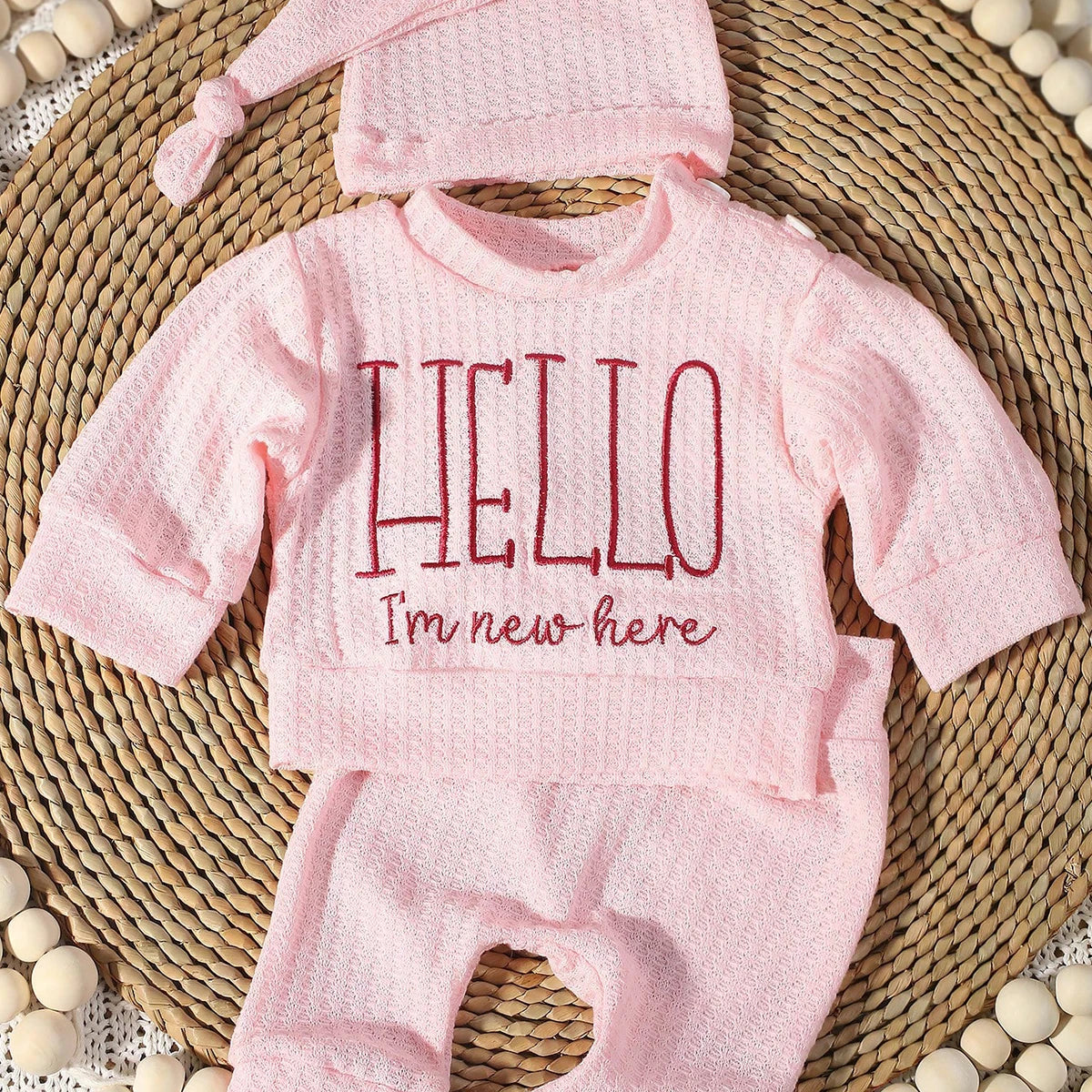 Tenue Naissance "Hello" + Bonnet Nœud