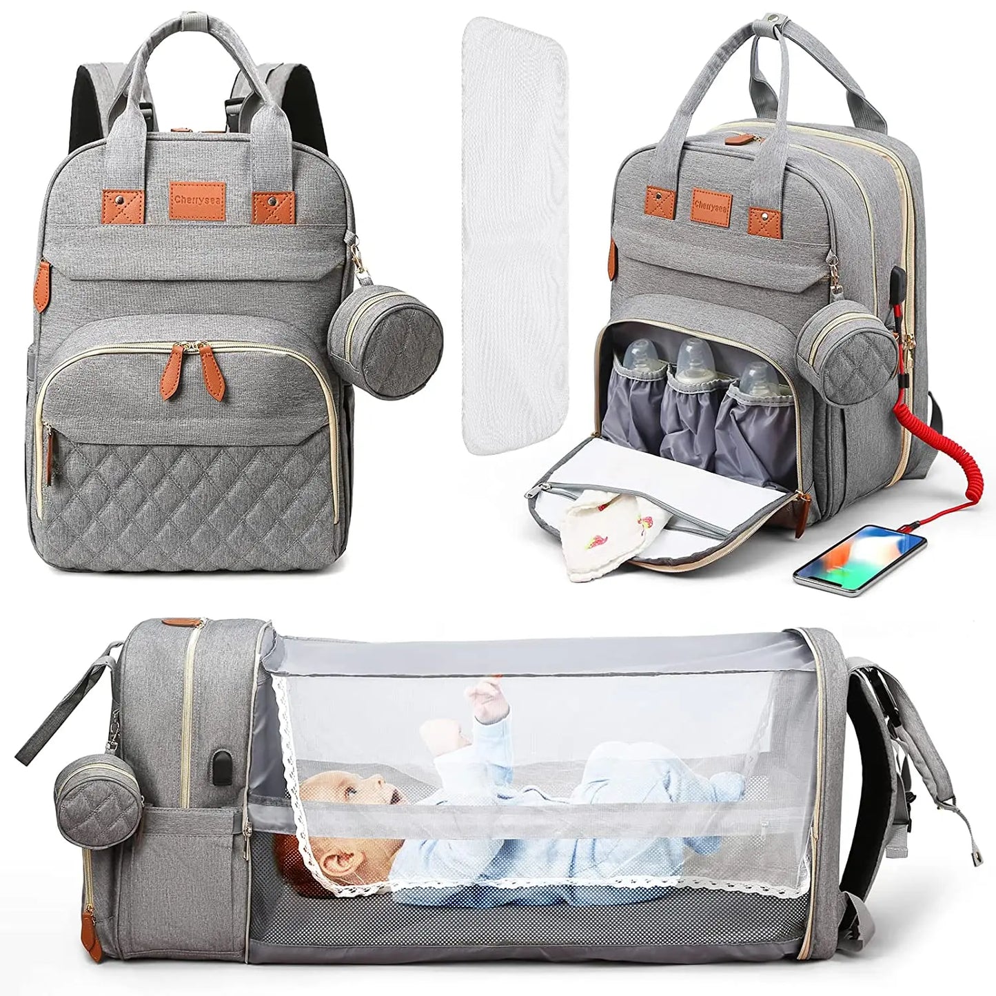 Sac à Langer Multifonctions – Lit intégré & Organisation Optimale