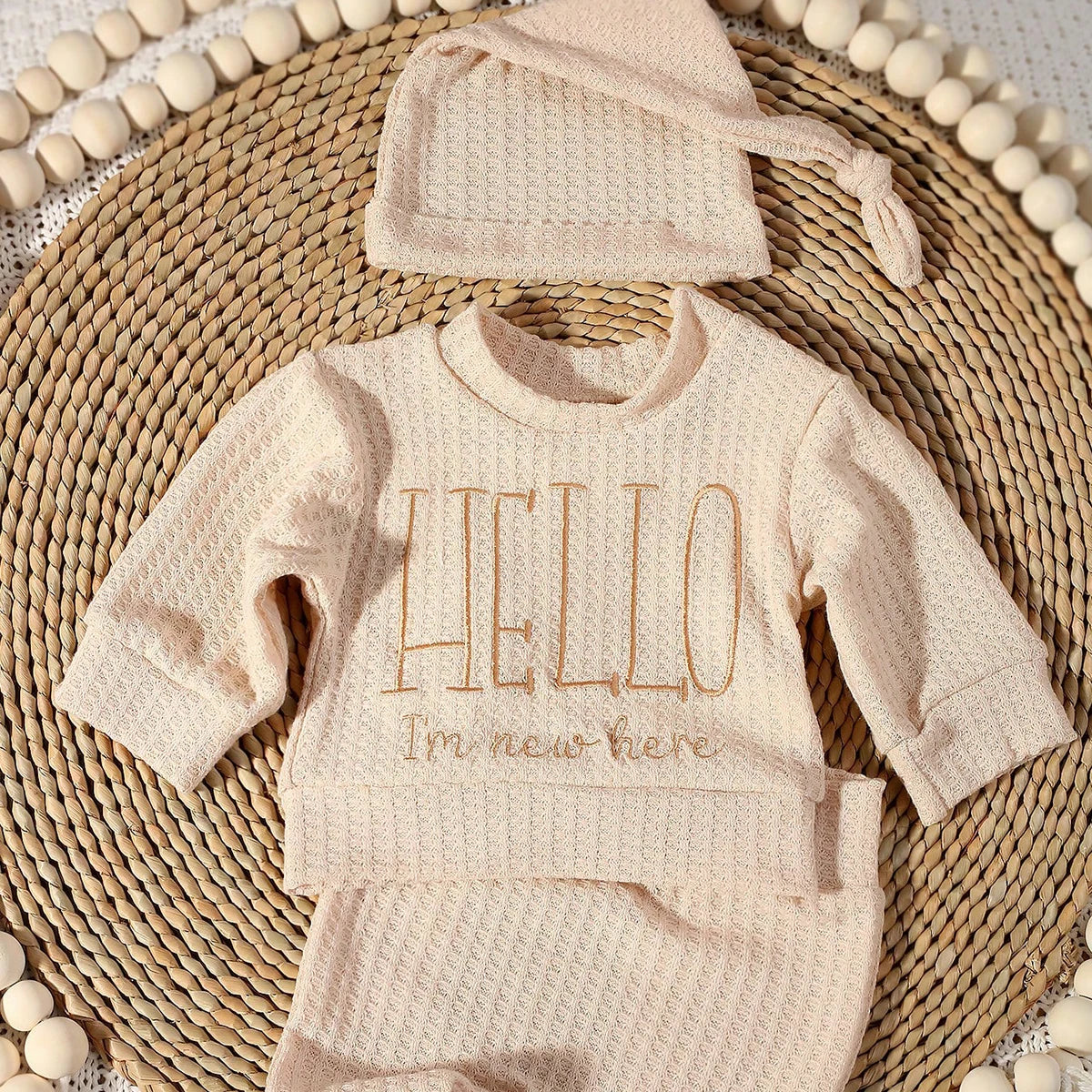 Tenue Naissance "Hello" + Bonnet Nœud