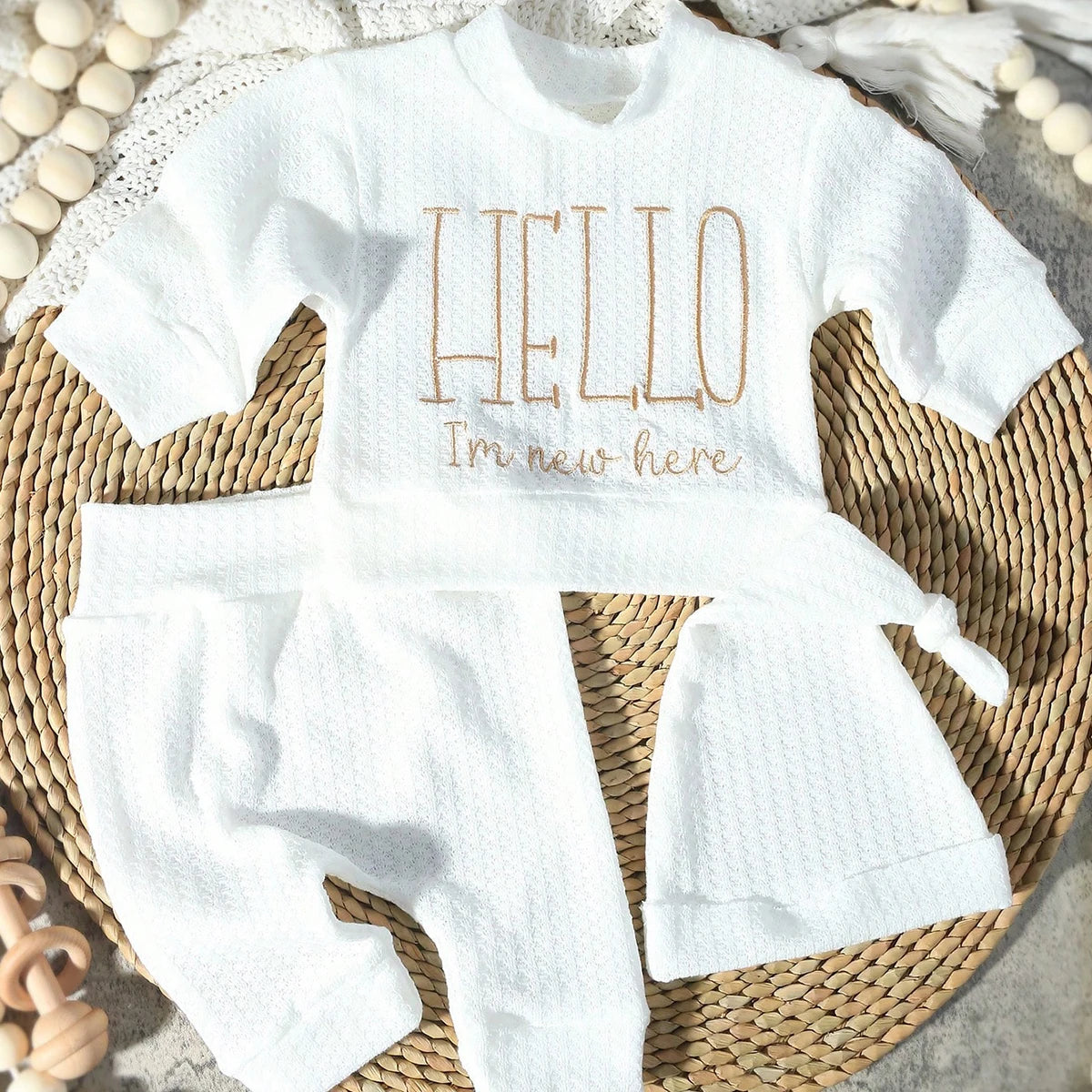 Tenue Naissance "Hello" + Bonnet Nœud