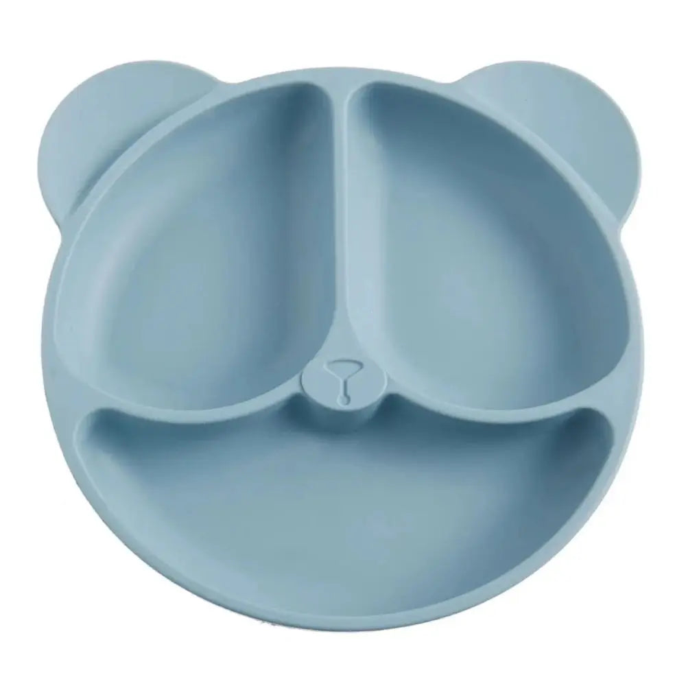 Assiette bébé silicone bleu compartimentée en forme d’ours