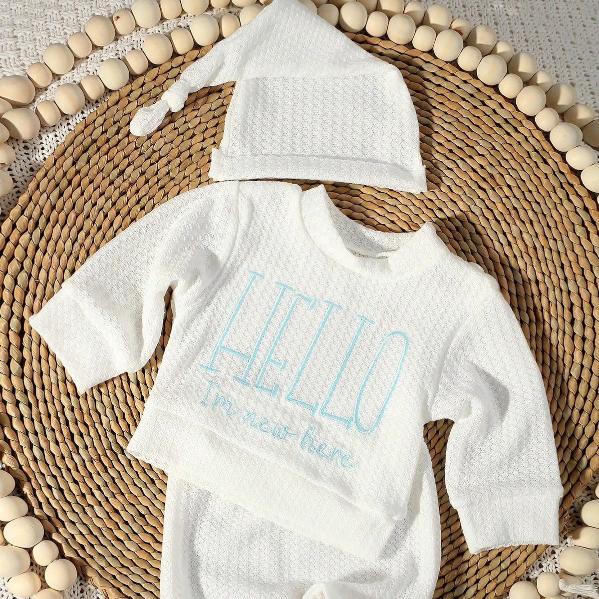 Tenue Naissance "Hello" + Bonnet Nœud