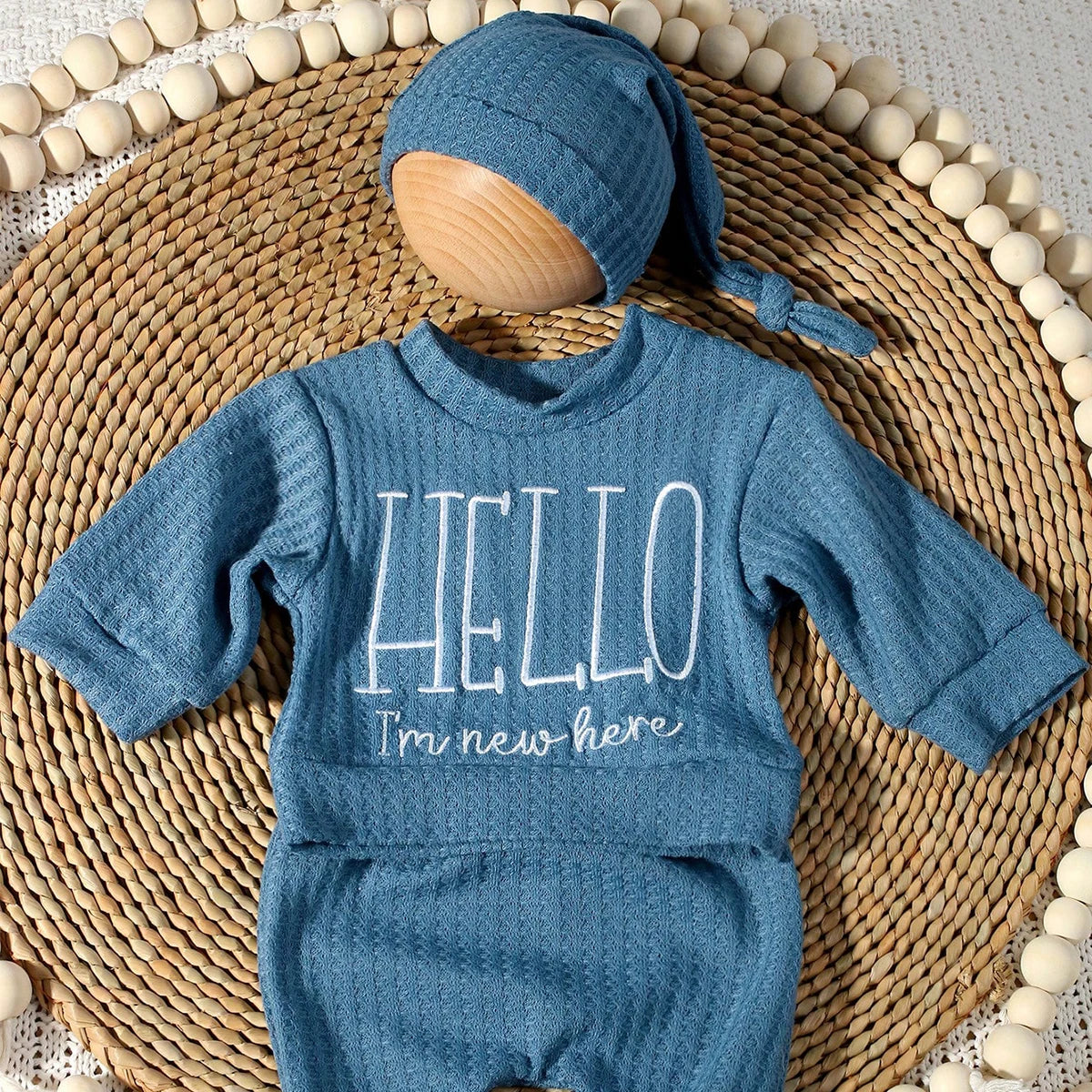 Tenue Naissance "Hello" + Bonnet Nœud