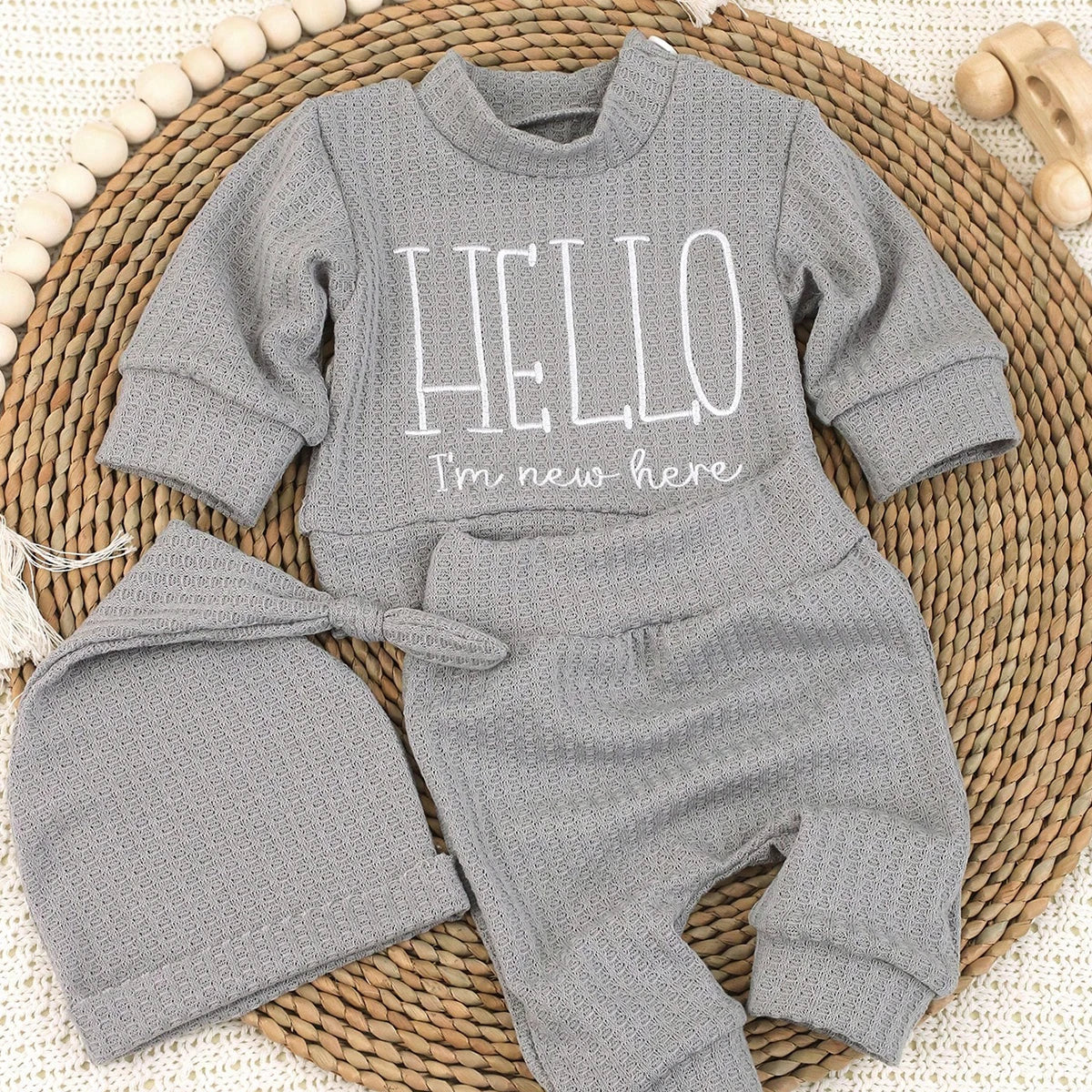 Tenue Naissance "Hello" + Bonnet Nœud