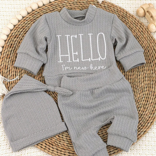 Tenue Naissance "Hello" + Bonnet Nœud