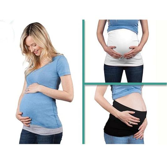 Femme enceinte portant un bandeau de maternité noir confortable et respirant