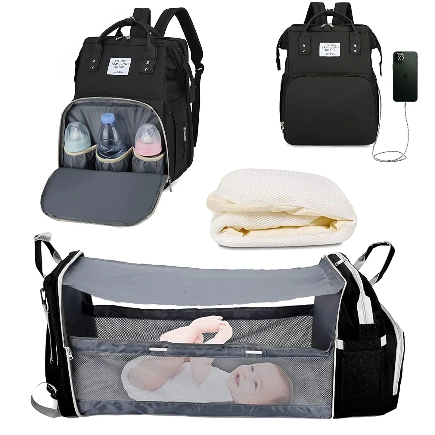 Sac à Langer Multifonctions – Lit intégré & Organisation Optimale