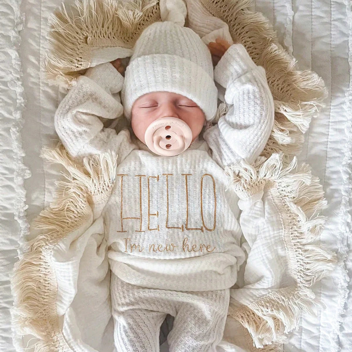 Tenue Naissance "Hello" + Bonnet Nœud