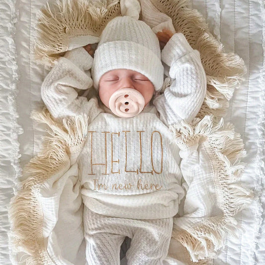 Tenue Naissance "Hello" + Bonnet Nœud