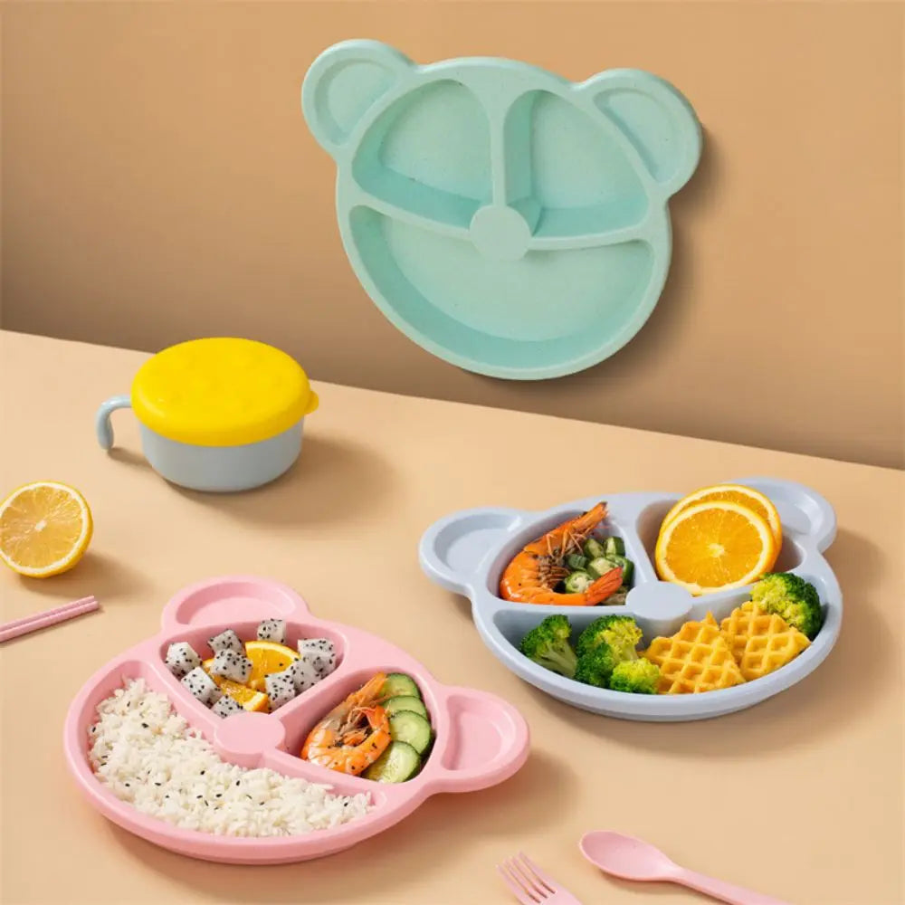 Assiette bébé silicone ventouse compartimentée en forme d’ours