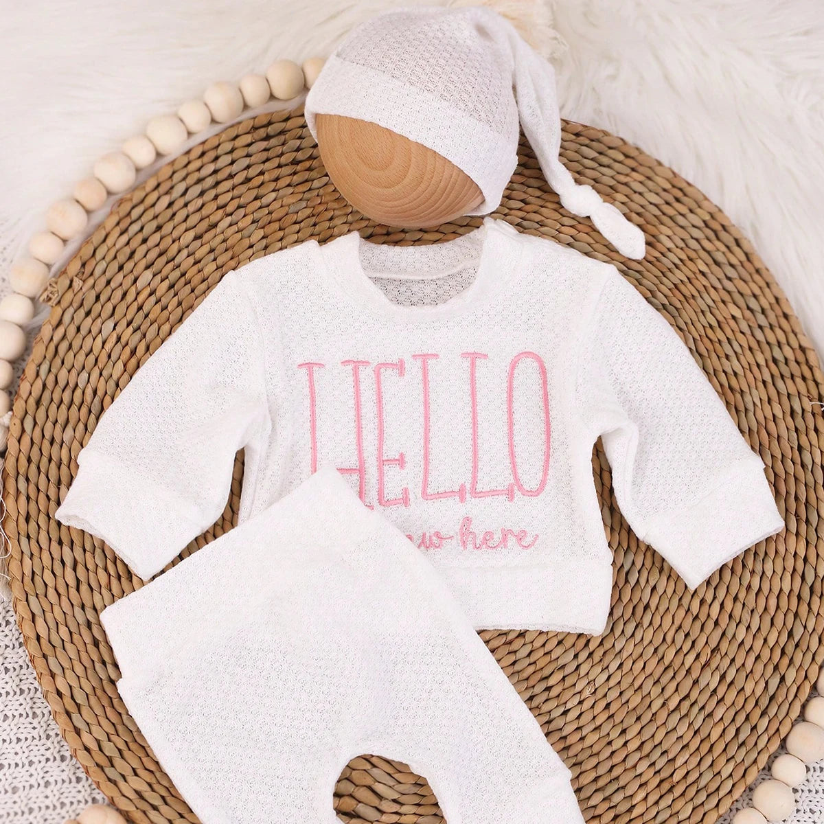 Tenue Naissance "Hello" + Bonnet Nœud